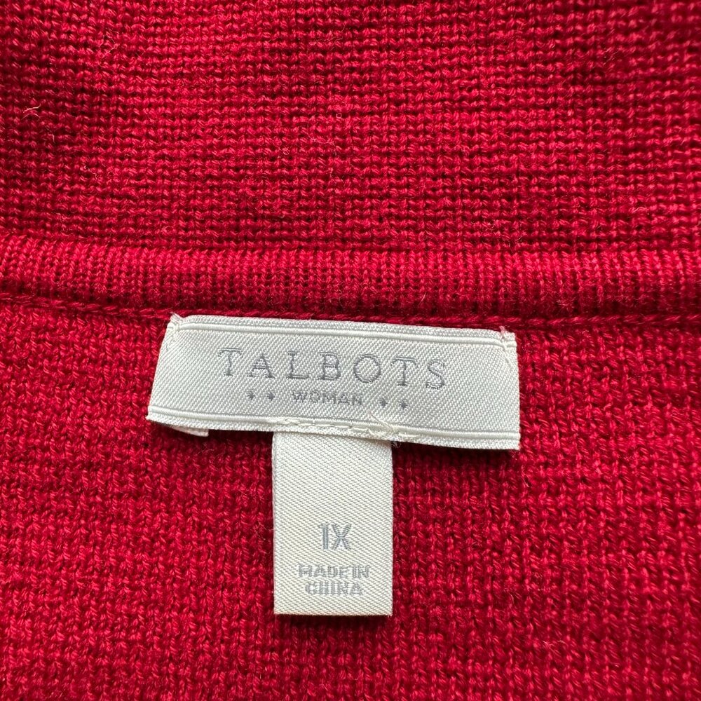 Talbots Sweater Womens 1X Cardigan Button Close V Neck Notched Red Long Sleeve - Picture 4 of 12